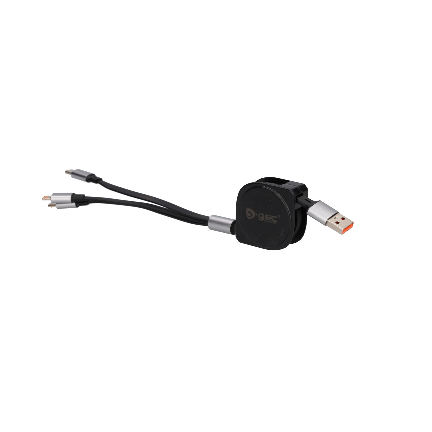 Cable cargador retáctil 3 en 1 (USB Tipo C, conector Lightining y Micro USB Tipo C)