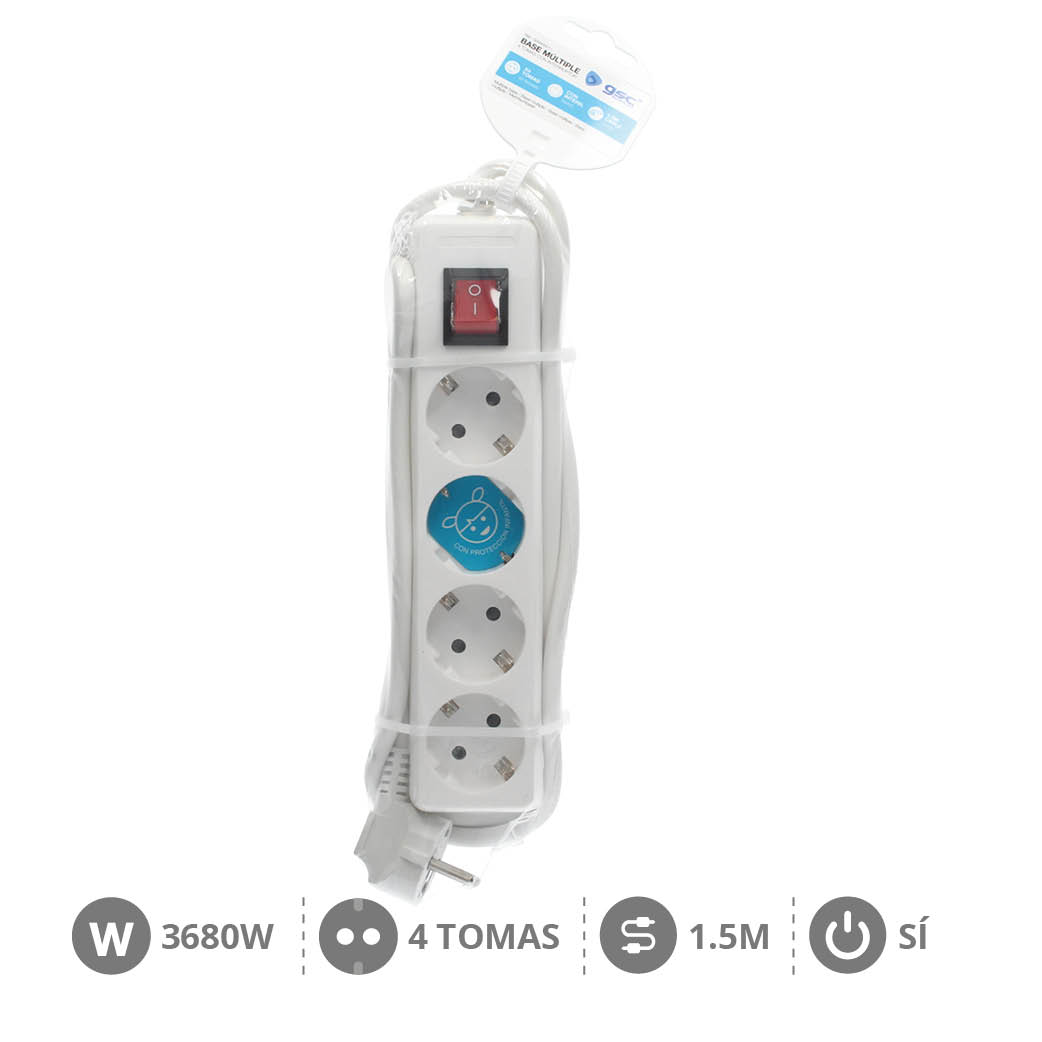 Stock Bureau - CHACON Bloc Multiprise Blanc - 4 X 16 A - 3m Blanc