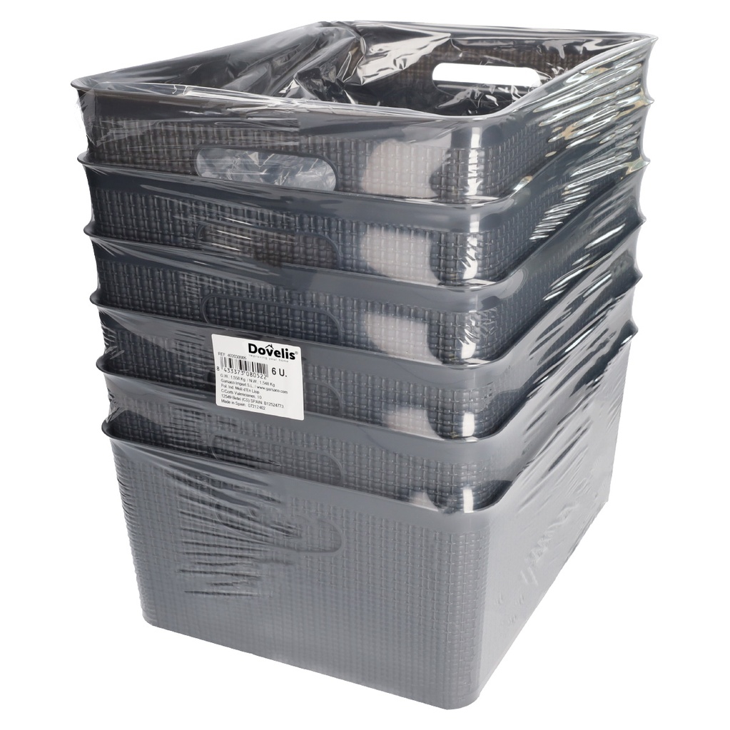 Cesto organizador plástico 10L Gris - 6u retráctil