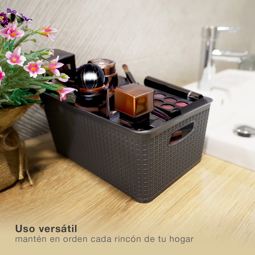 Cesto organizador plástico 14L Gris - 6u retráctil