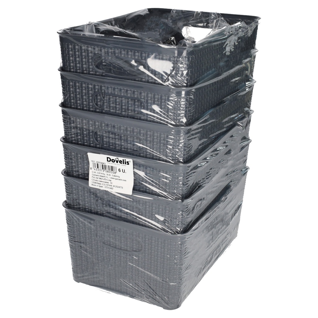 Cesto organizador plástico 3,3L Gris - 6u retráctil