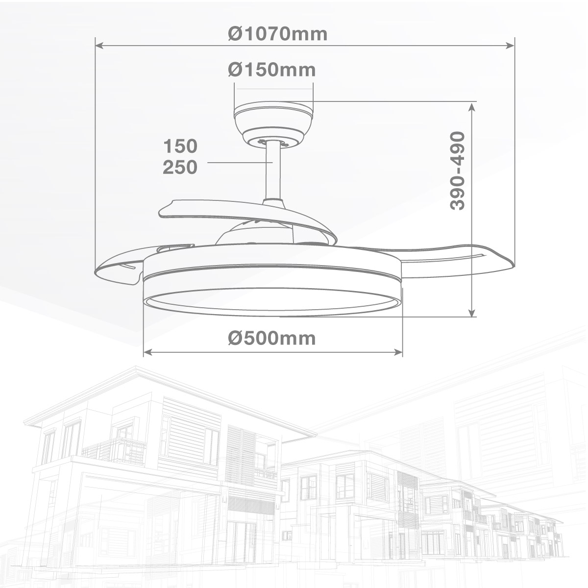 Ventilador techo Ranta con luz CCT regulable y mando Ø107 3 aspas retráctiles DC Blanco