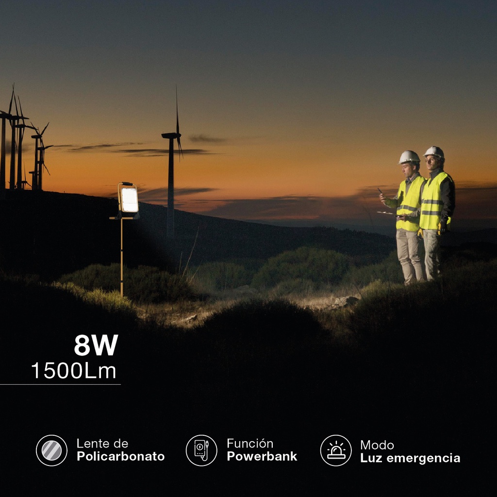 Proyector LED Sampaya con batería 50W 6500K luz emergencia salida USB