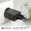 Cargador 230V a 3 USB: 1xQC3.0 + 2xTipo C