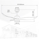 Ventilador techo Kota con luz CCT regulable y mando Ø132 3 aspas DC Café