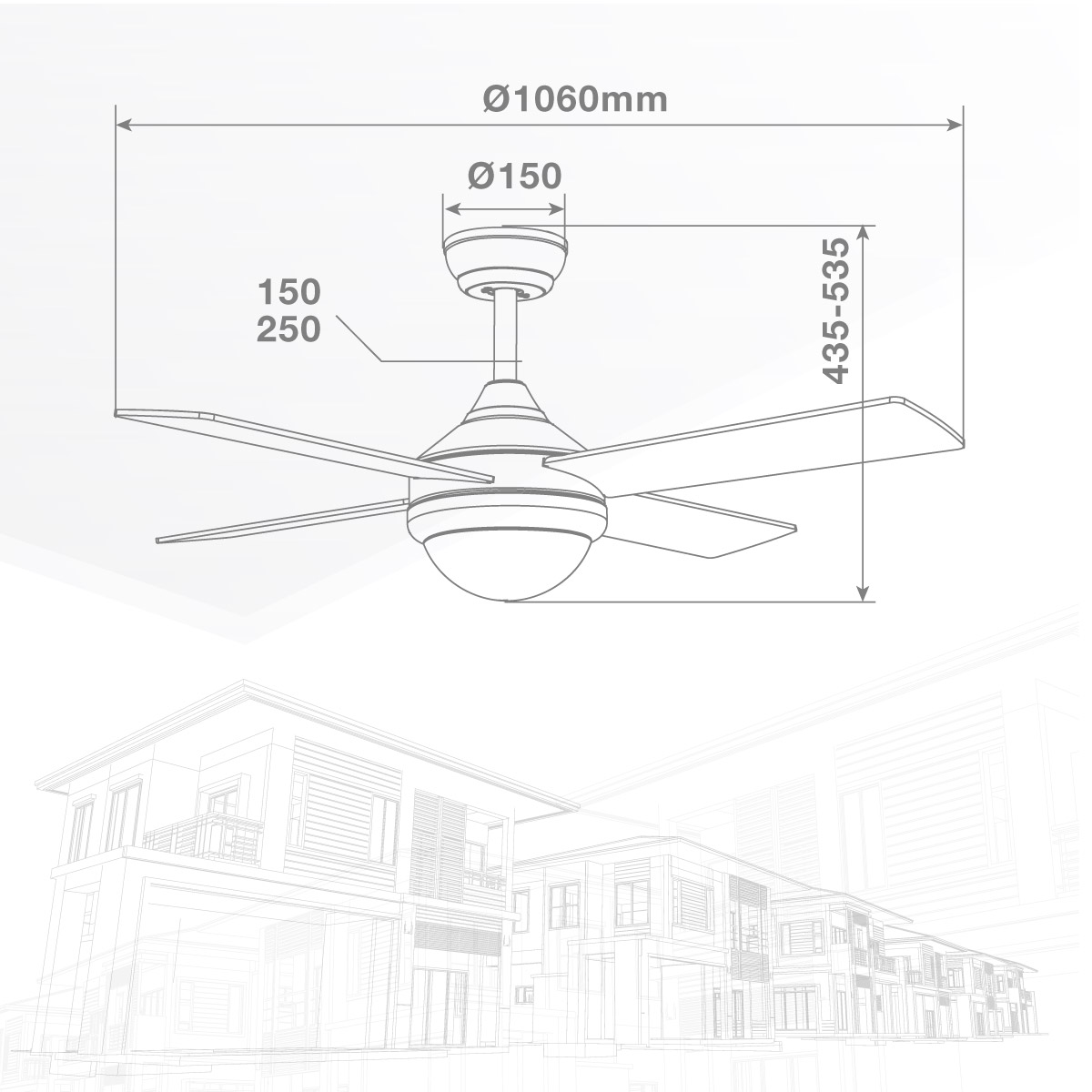 Ventilador techo Muna con luz CCT regulable y mando Ø106 4 aspas Blanco