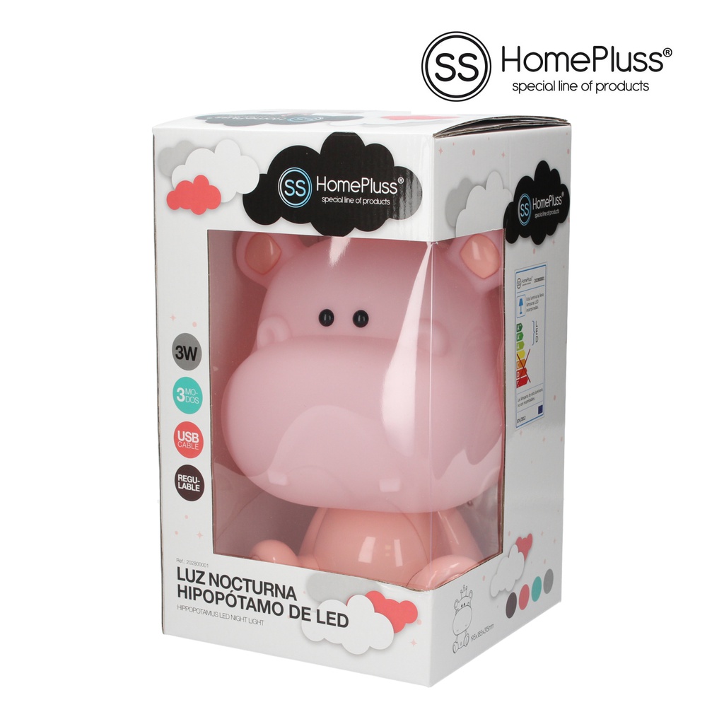 Luz nocturna Hipopotamo  LED 3W Rosa
