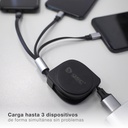 Cable cargador retáctil 3 en 1 (USB Tipo C, conector Lightining y Micro USB Tipo C)