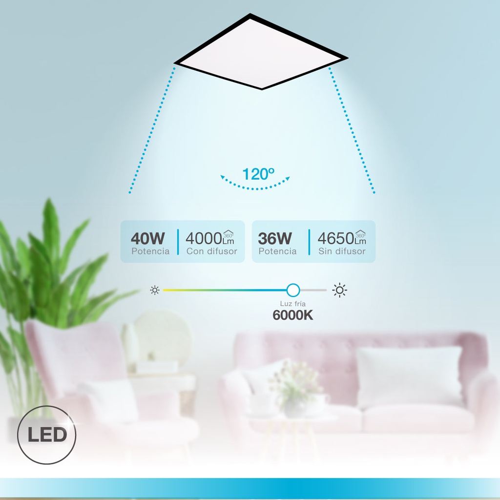 Panel empotrable ultrafino LED Sabha 59,5x59,5cm 40W 6000K Negro