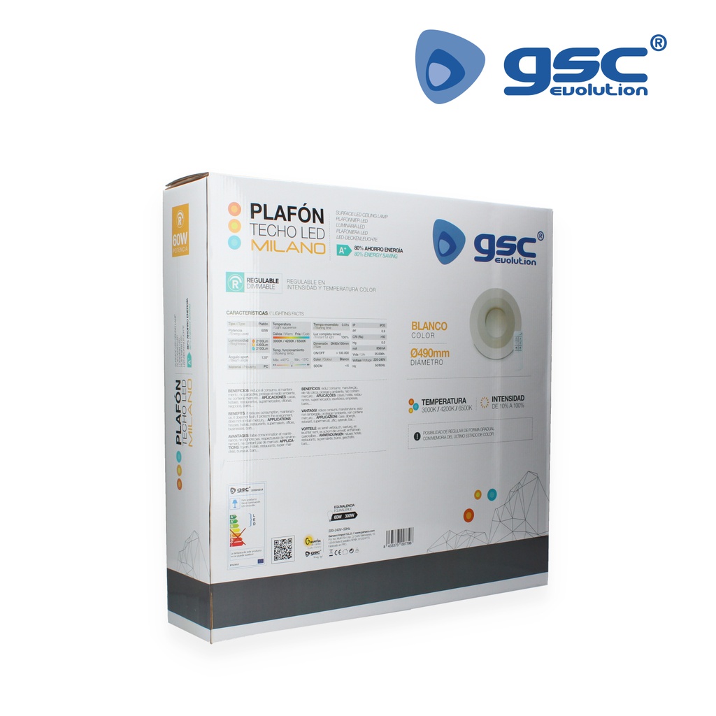 Plafon techo Milano + luz noche 30W (3000K - 6000K) y 60W (4200K) regulable