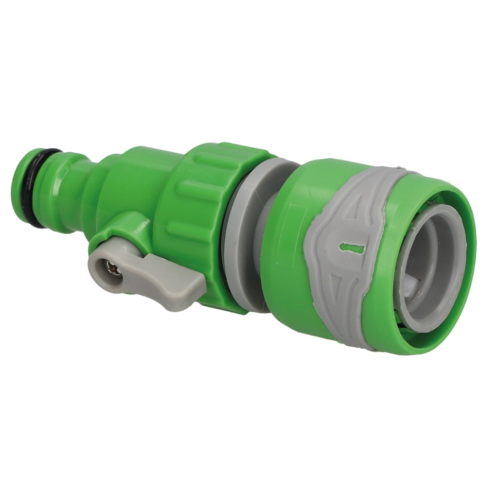 Conector manguera Ø1/2" - Ø3/8" - Ø5/8" - Ø3/4" con válvula ON/OFF