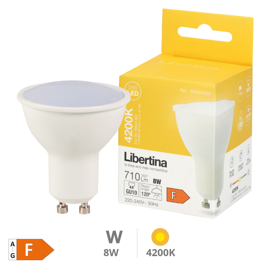 Bombilla LED dicroica 8W GU10 4200K - Libertina