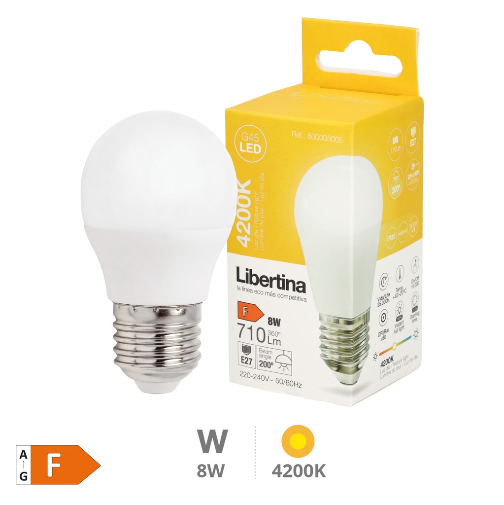 Bombilla LED esférica 8W E27 4200K - Libertina