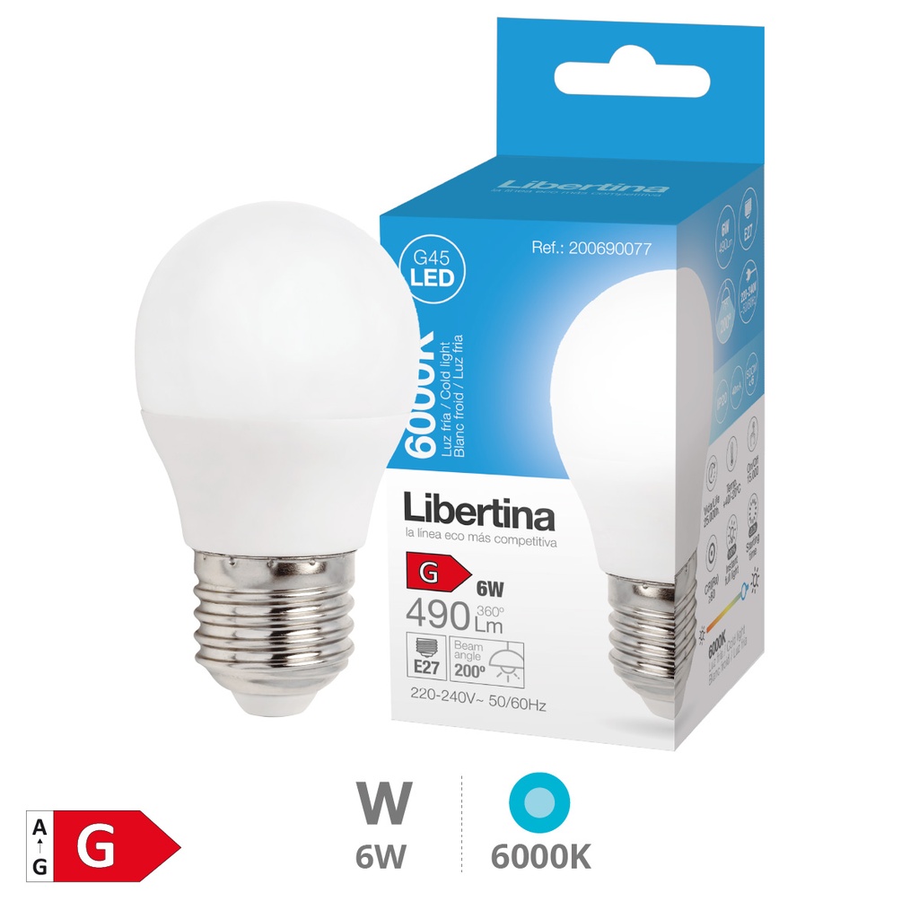 Bombilla LED esférica 6W E27 6000K - Libertina