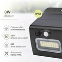 Aplique solar LED Egoda con sensor de movimiento y crepuscular 3W 3000 - 4000 - 6500K Negro