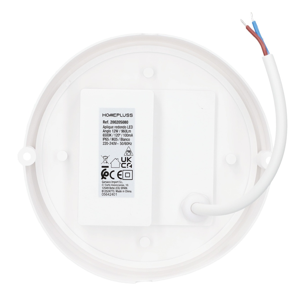 Aplique redondo LED Anglo 12W 6500K IP65