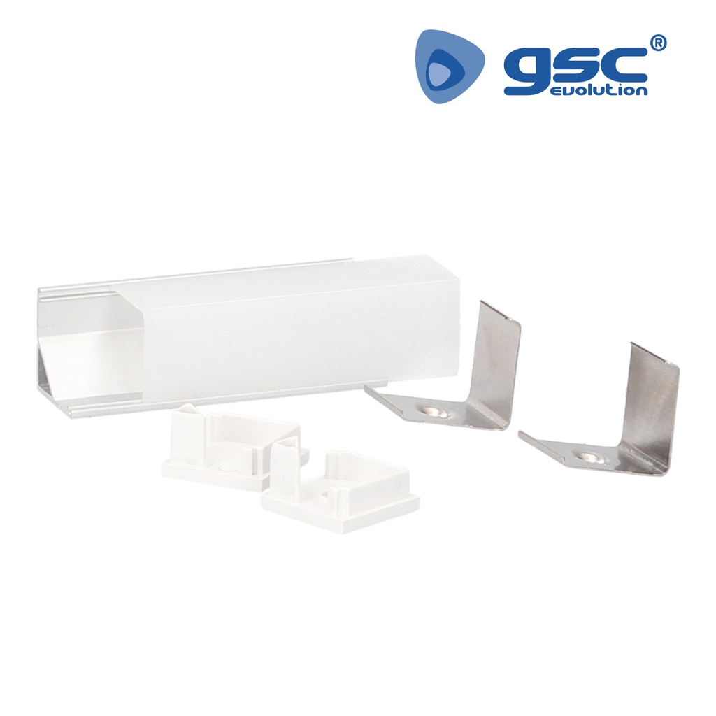 Perfil aluminio traslúcido para esquinas cuadrado 2M para tiras LED hasta 10mm