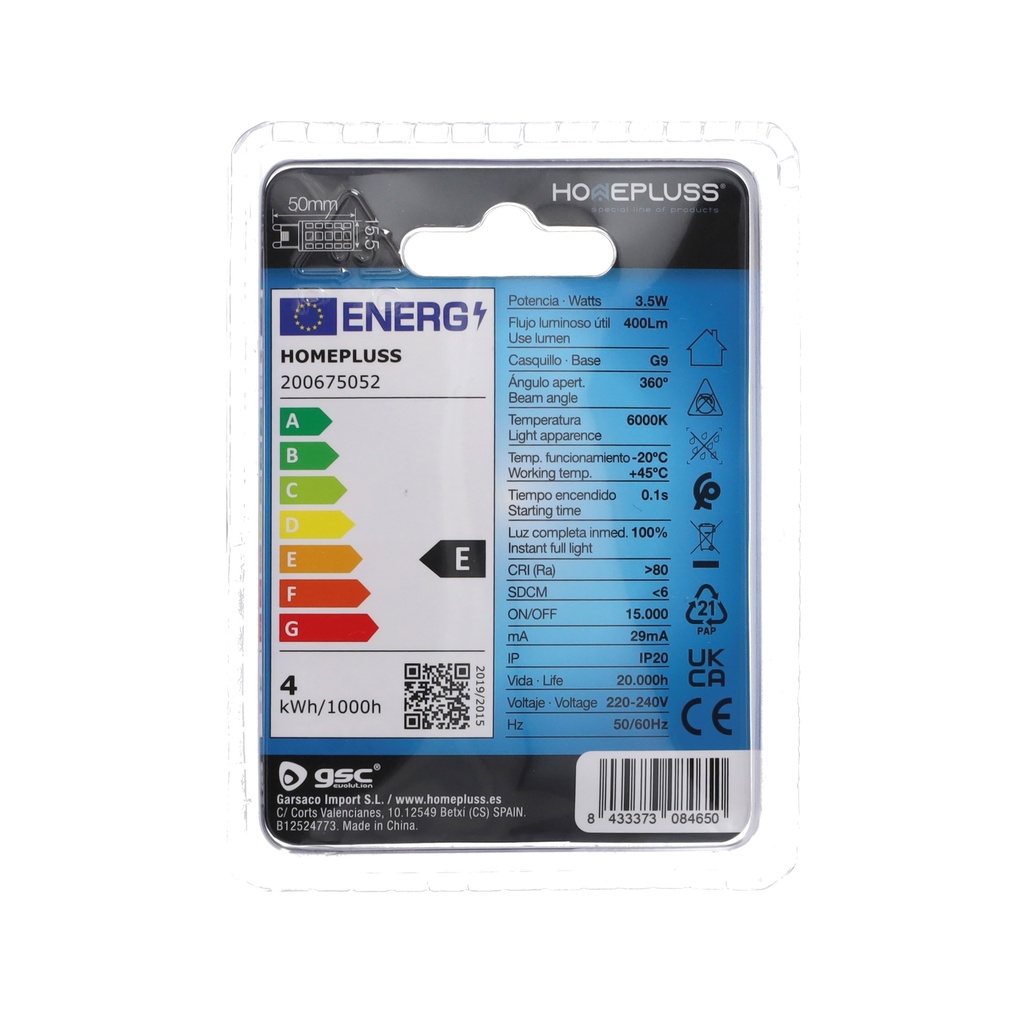 Bombilla LED 3.5W G9 6000K - 6u retráctil