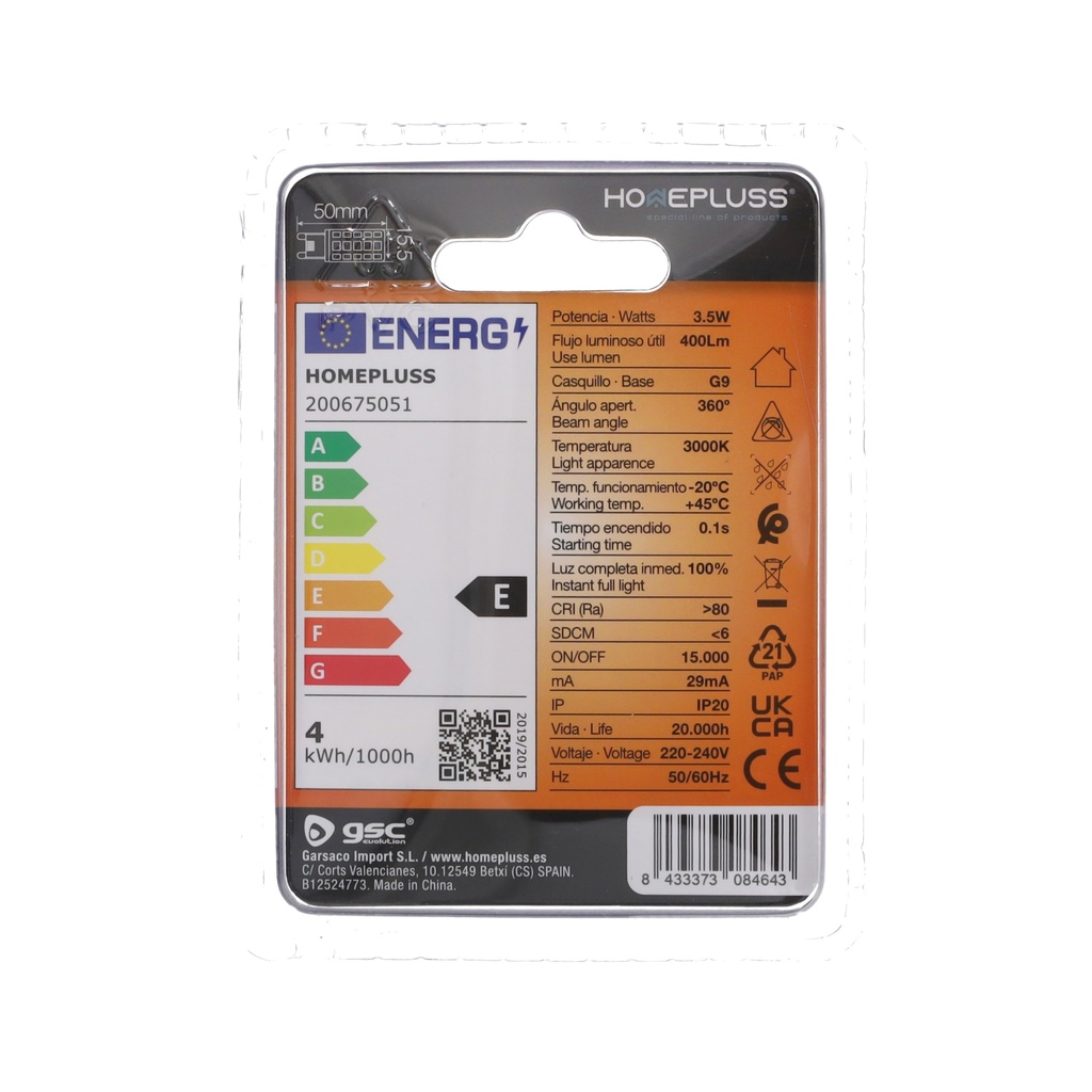 Bombilla LED 3.5W G9 3000K - 6u retráctil