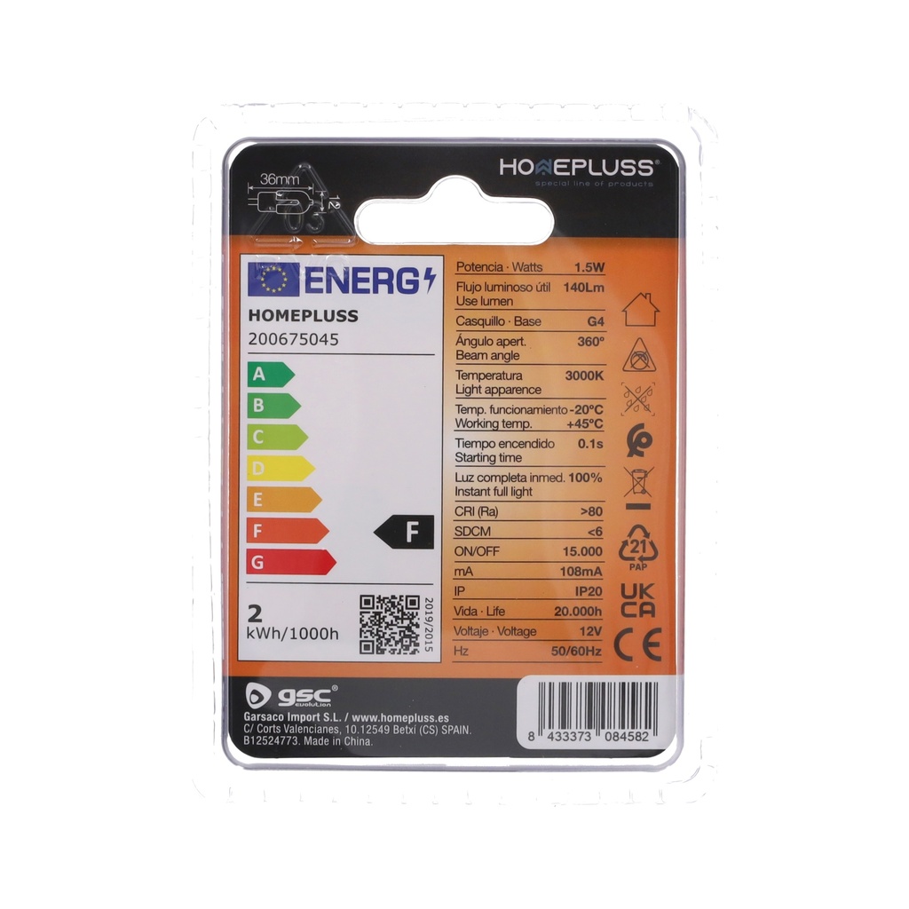Bombilla LED 1.5W G4 3000K 12V - 6u retráctil