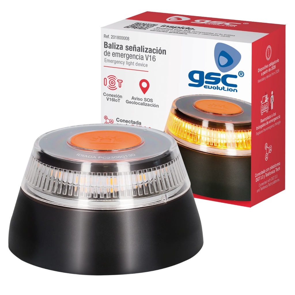 Baliza señalización de emergencia V16 con geolocalización