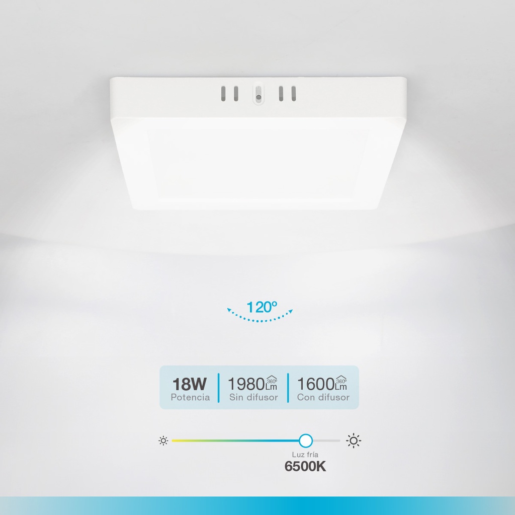 Downlight superficie LED cuadrado Dousala 18W 6500K Blanco