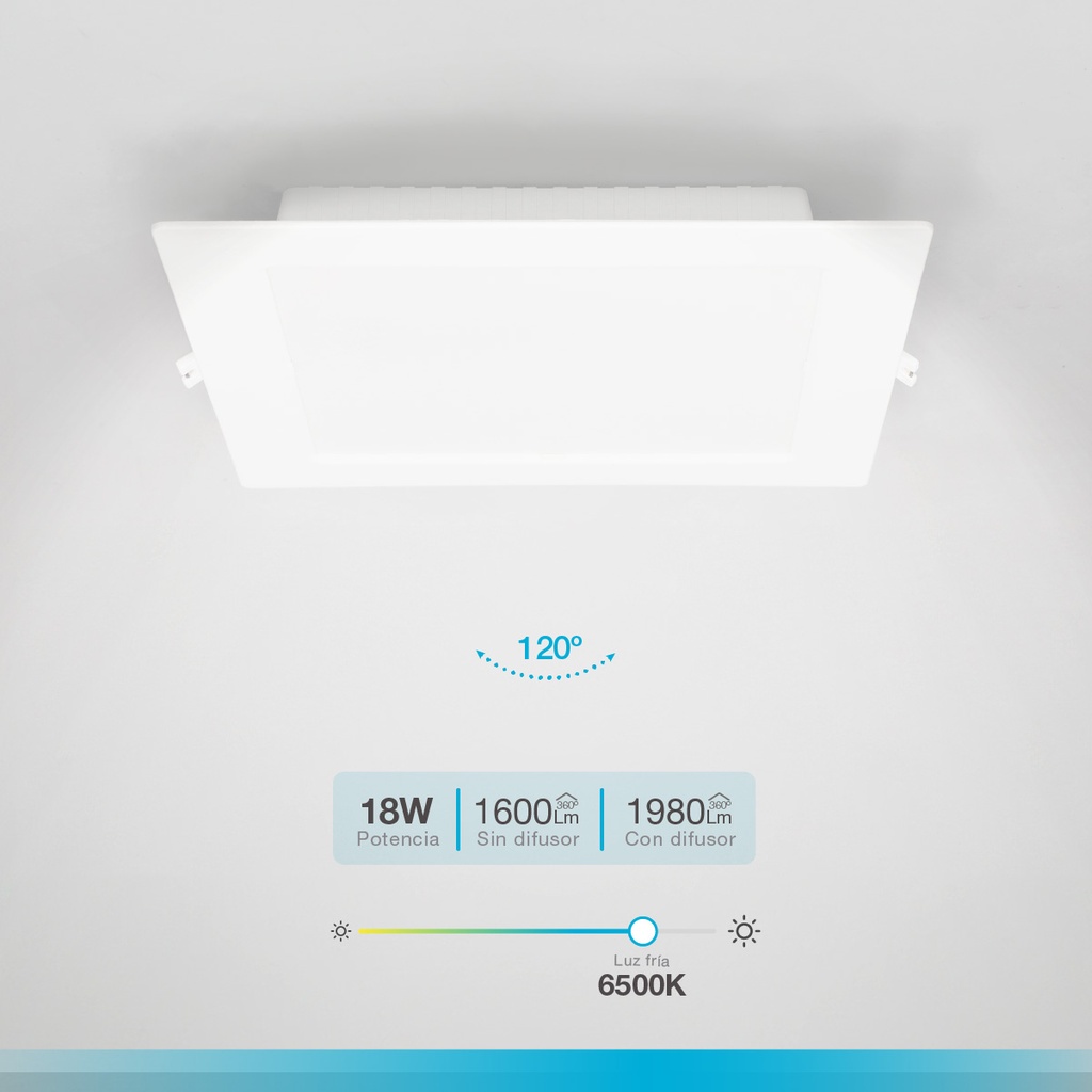 Downlight empotrable LED cuadrado Makurdi 18W 6500K Blanco
