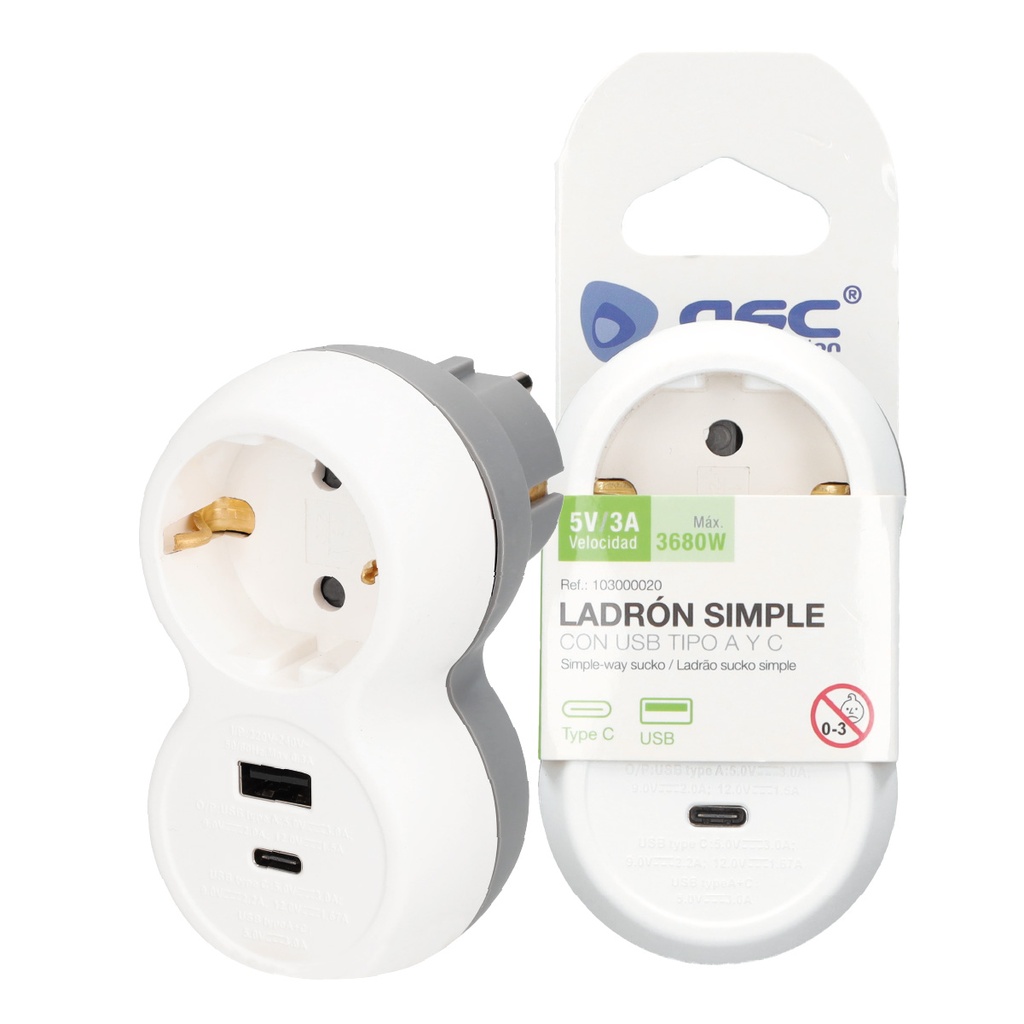 Ladrón simple con USB tipo A y tipo C