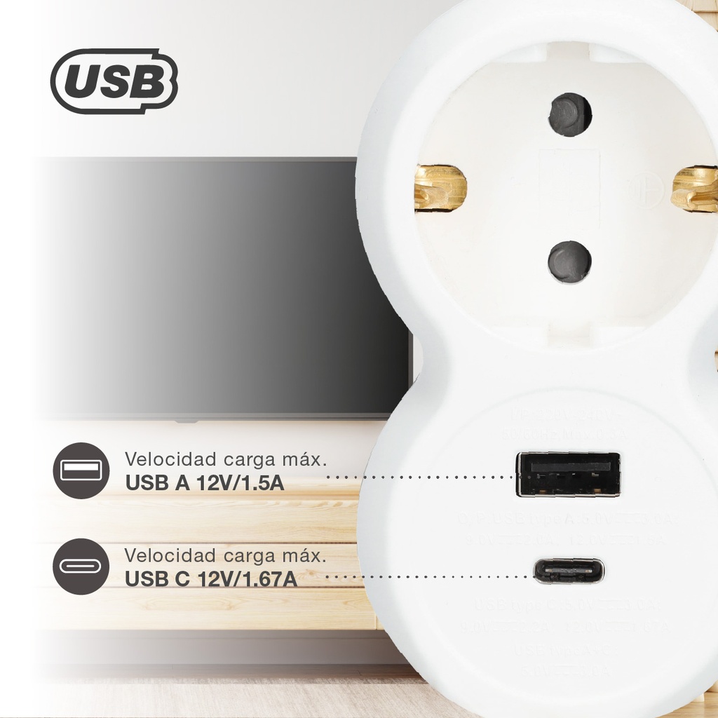 Ladrón simple con USB tipo A y tipo C
