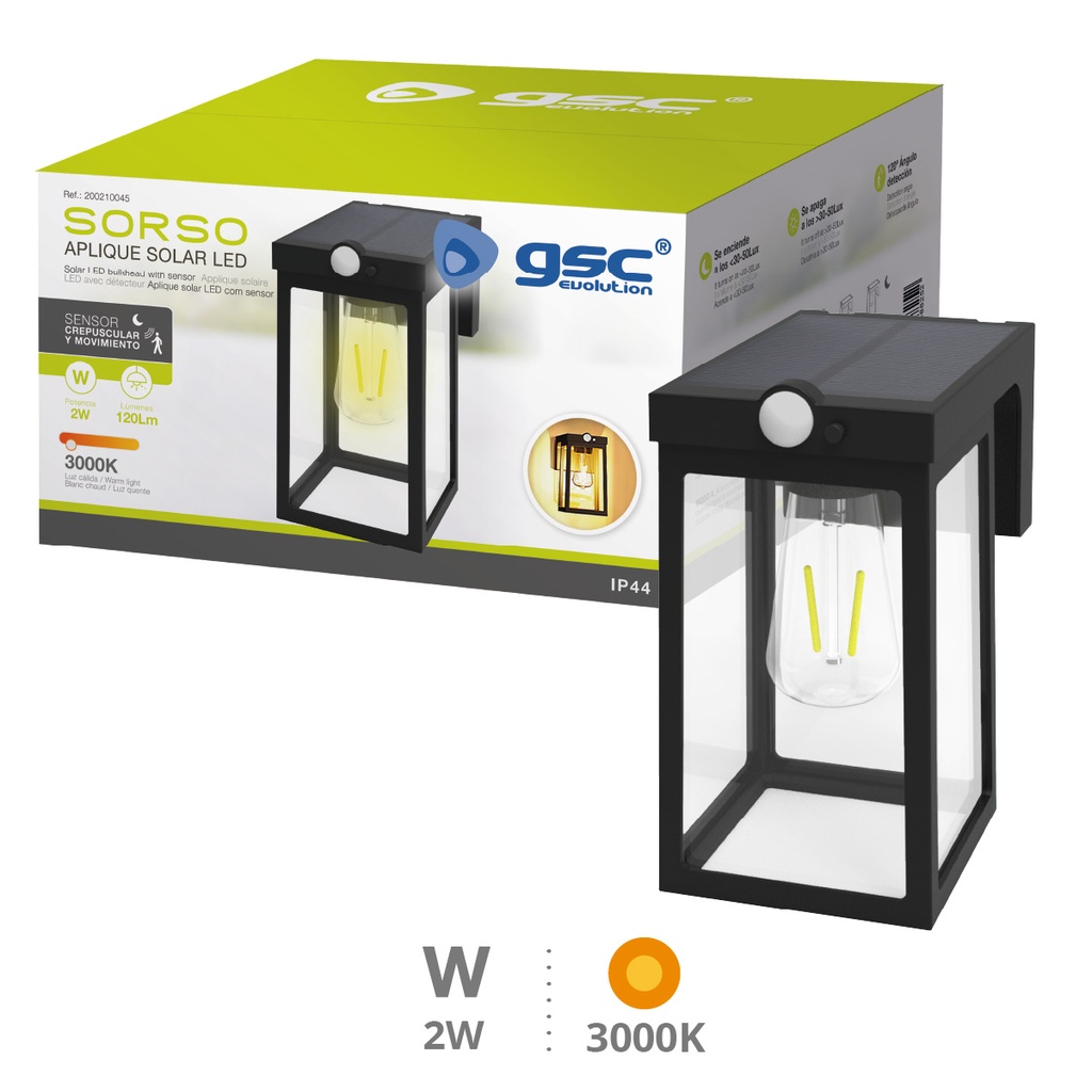 Aplique solar LED Sorso con sensor de movimiento y crepuscular 2W 3000K