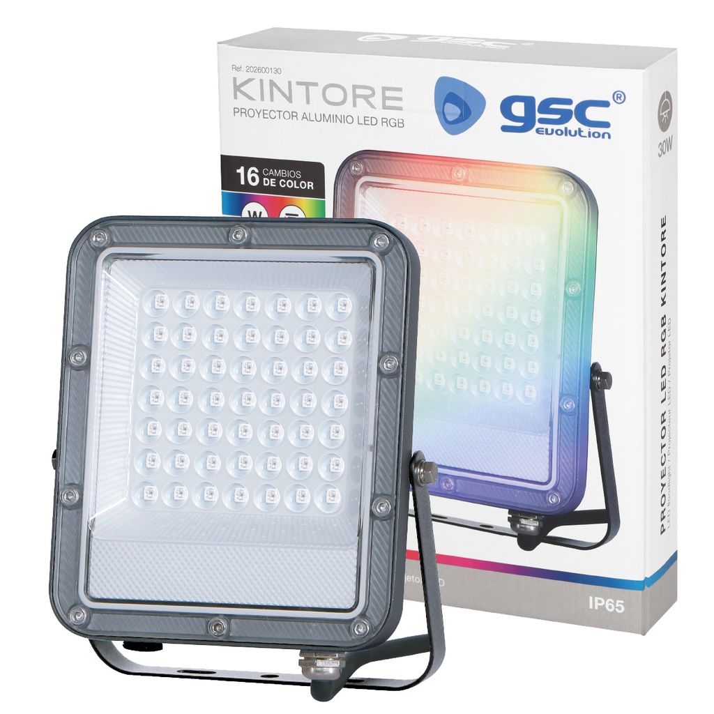 Proyector aluminio LED Kintore 30W RGB + 1800K IP65 Gris