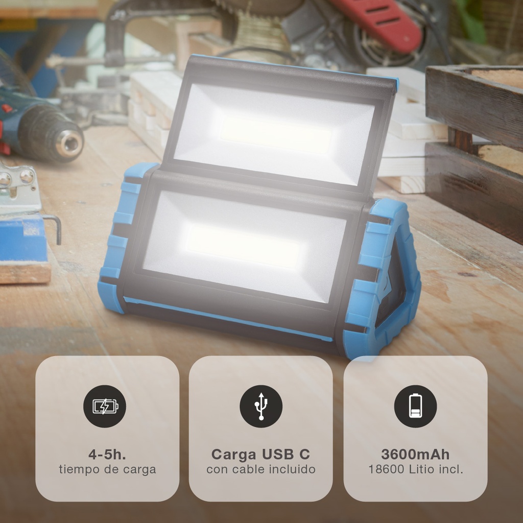 Linterna de trabajo LED COB hojas desplegables 10W