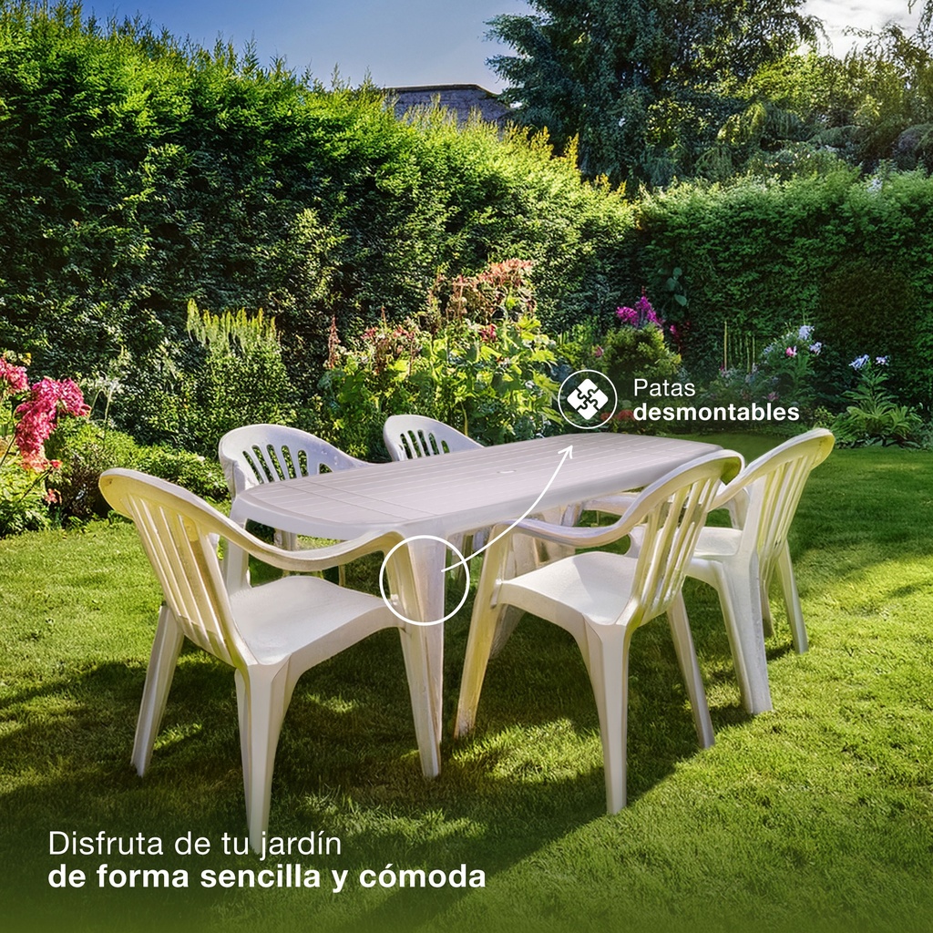 Mesa rectangular polipropileno jardín 1350x730x850mm