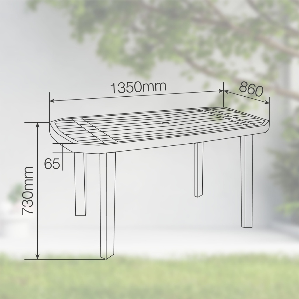 Mesa rectangular polipropileno jardín 1350x730x850mm