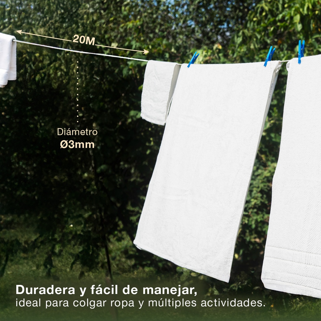 Cuerda de tender forrada 20M - Gris
