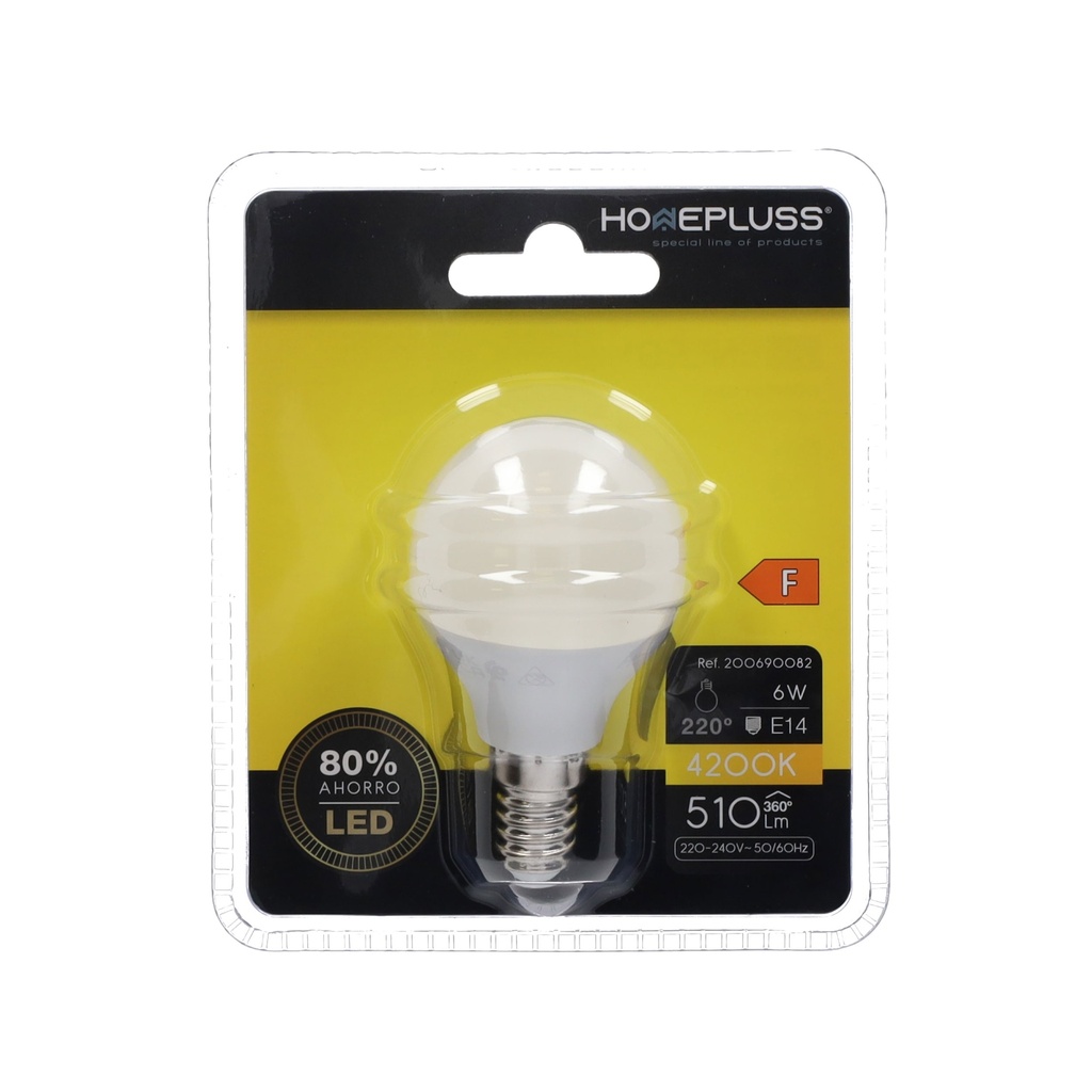 Bombilla LED esférica 6W E14 4200K - 12u caja exp