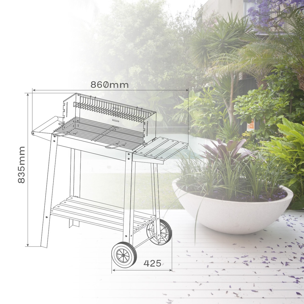 Barbacoa carro portátil Musters de acero para carbón 520mm x 270mm