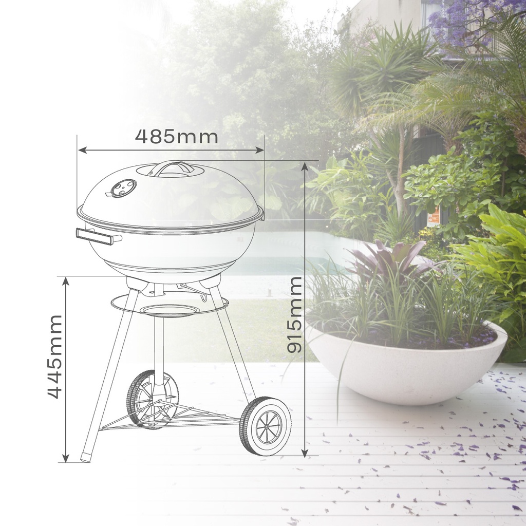 Barbacoa portátil Chasico de acero para carbón con tapa Ø435mm 
