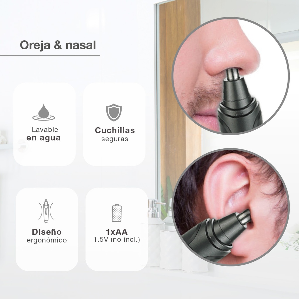 Cortapelos nasal y orejas a pilas 1xAA