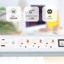 Base múltiple sobremesa 3T + 1 USB A + 1 USB Tipo C + Int (3x1.5mm) 1,4M Blanco