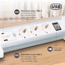 Base múltiple sobremesa 3T + 1 USB A + 1 USB Tipo C + Int (3x1.5mm) 1,4M Blanco