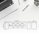 Base múltiple sobremesa 3T + 1 USB A + 1 USB Tipo C + Int (3x1.5mm) 1,4M Blanco