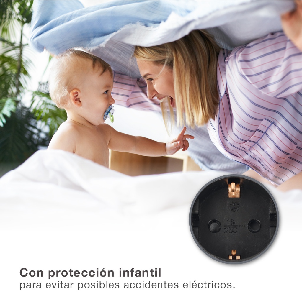 Base múltiple sobremesa 3T + 1 USB A + 1 USB Tipo C + Int (3x1.5mm) 1,4M Negro