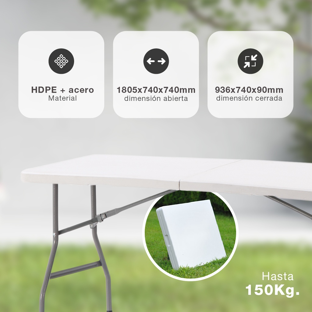 Mesa plegable polietileno 1805x740x740mm