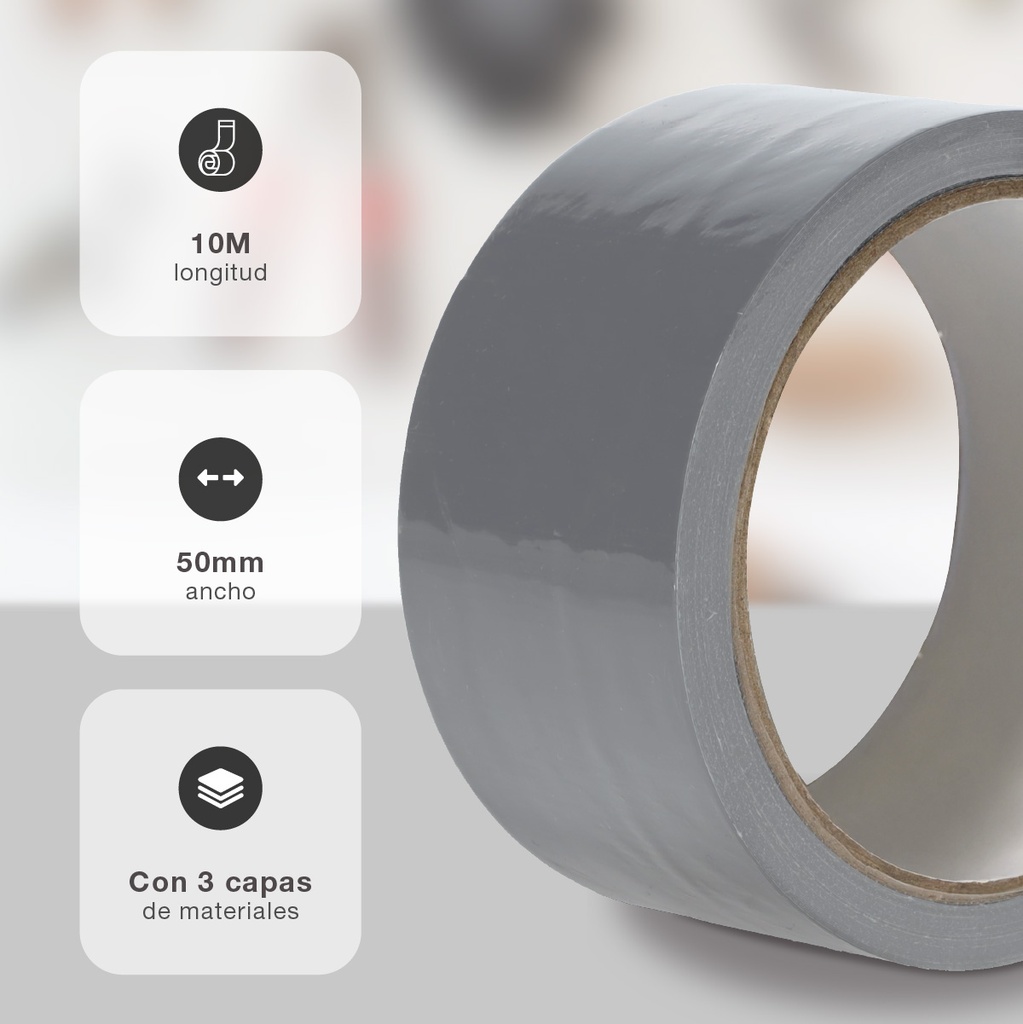 Cinta americana impermeable Gris 50mm 10M