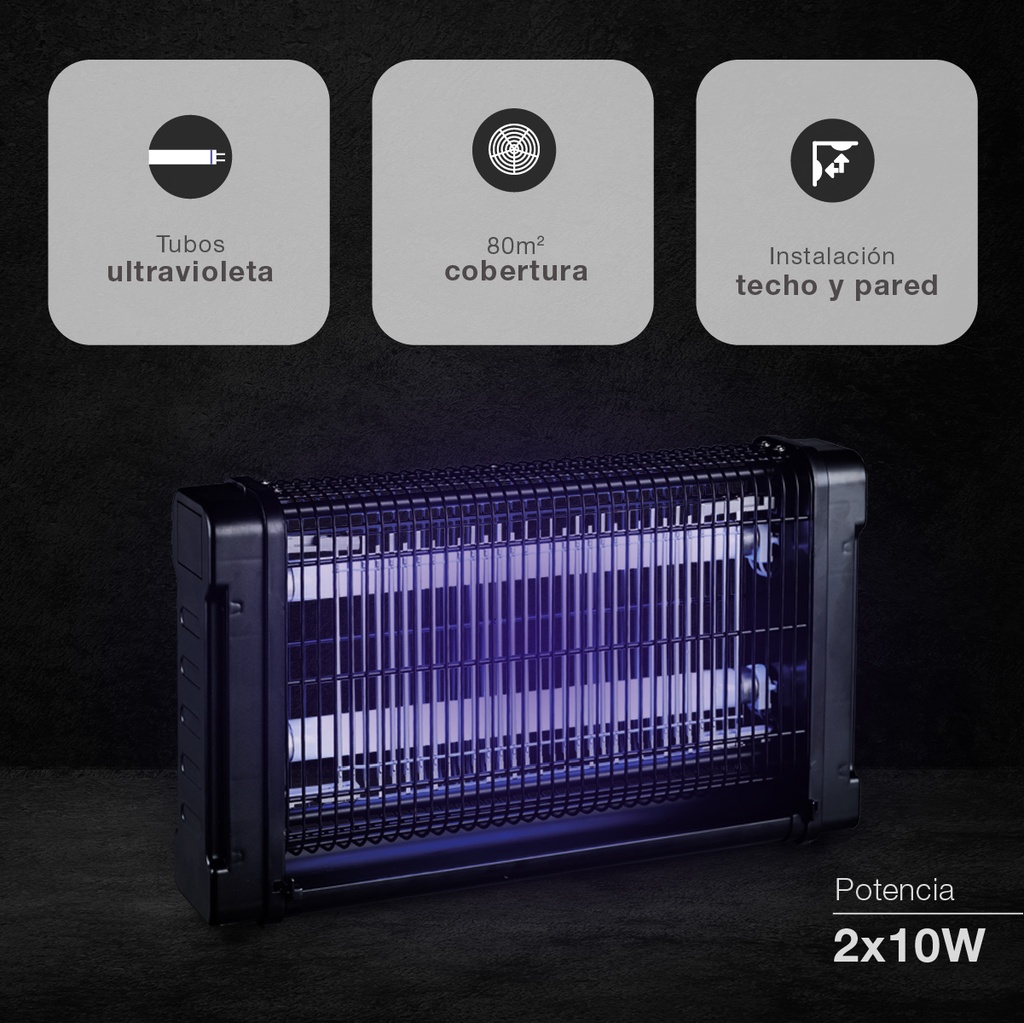 Mata insectos eléctrico Balonga 2x10W 80m2 Negro