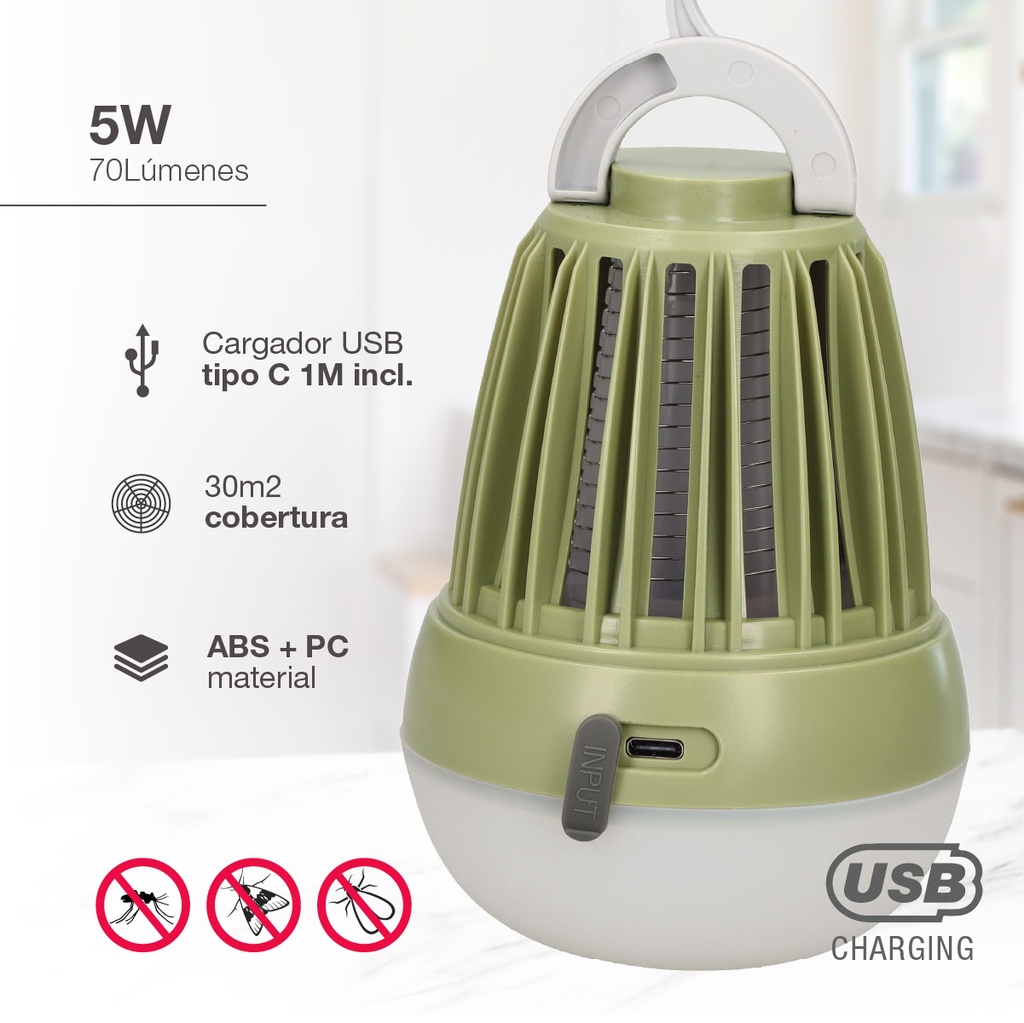 Lámpara LED mata insectos 5W recargable USB 