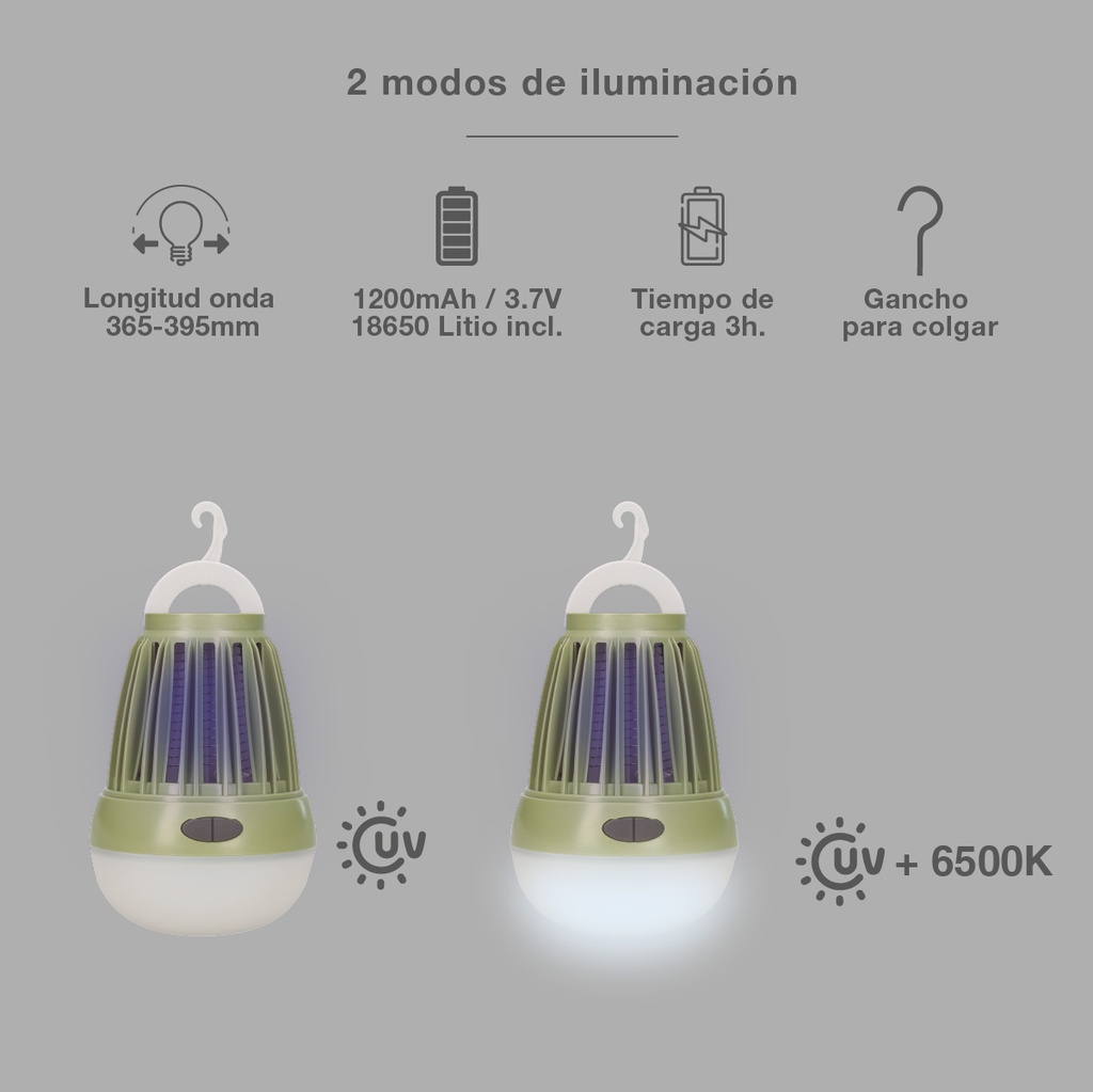 Lámpara LED mata insectos 5W recargable USB 