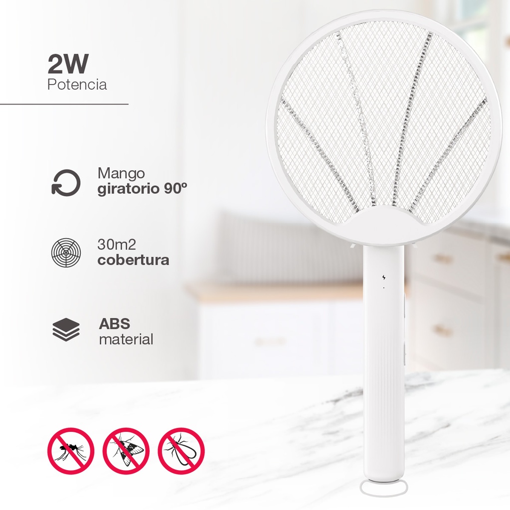 Raqueta eléctrica mata insectos 2 en 1 USB Recargable 