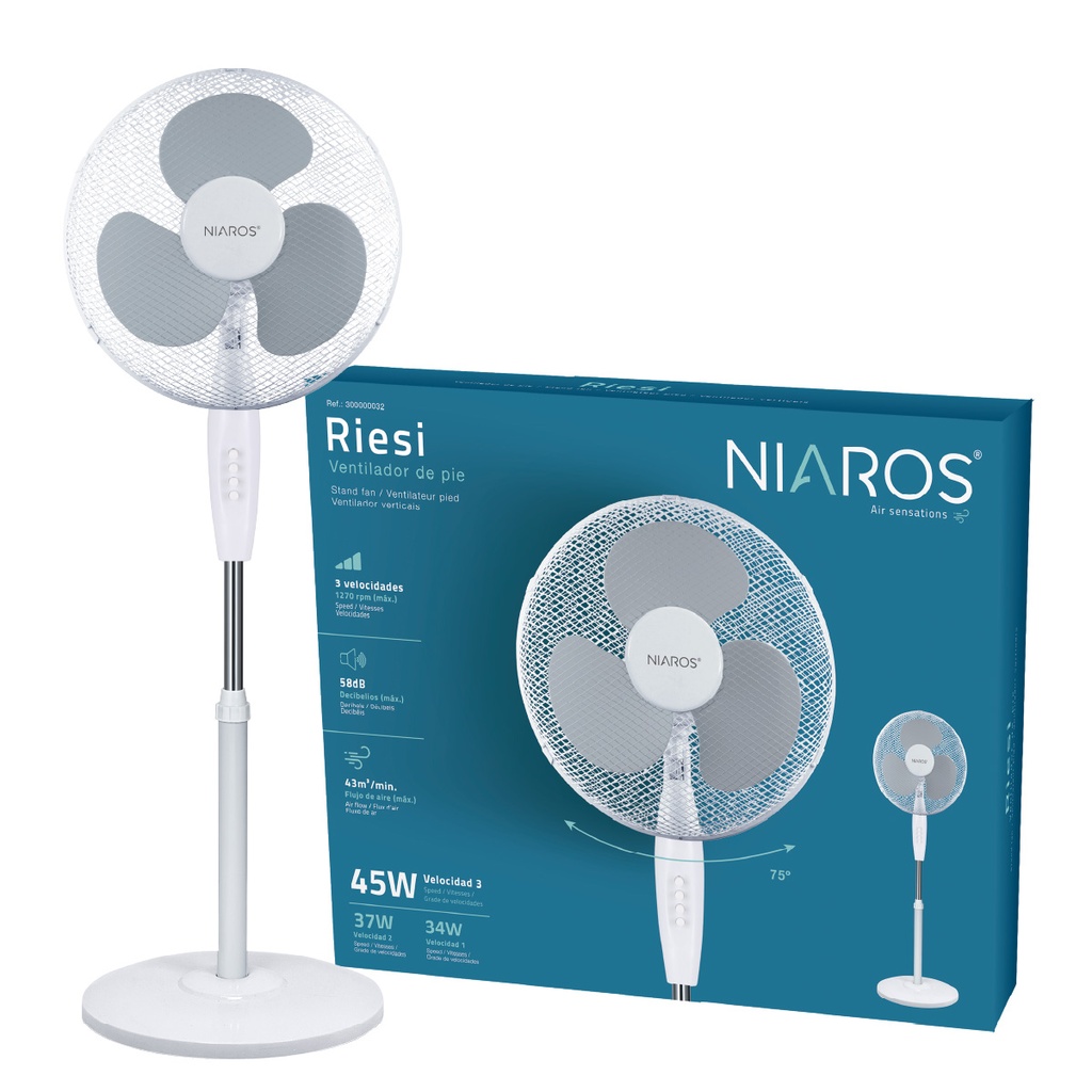 Ventilador de pie Riesi Ø43cm 45W Blanco